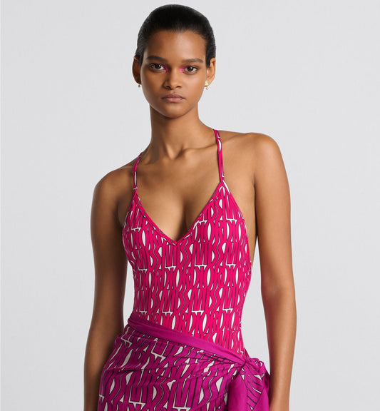 One Piece Swimsuit White Technical Fabric With Fuchsia Miss Luxury Dior Allover Motif
