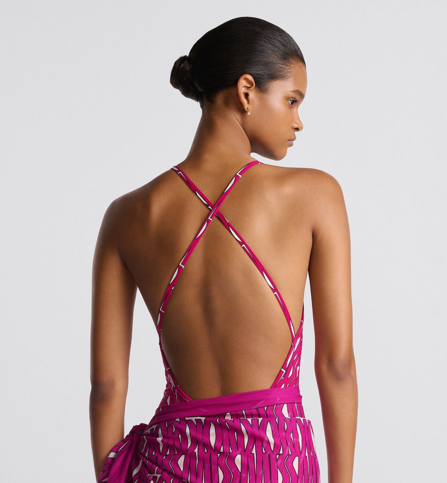 One Piece Swimsuit White Technical Fabric With Fuchsia Miss Luxury Dior Allover Motif