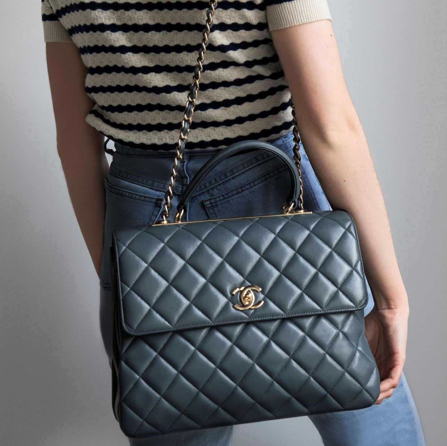 Chanel Blue Quilted Lambskin Large Trendy CC Top Handle GHW