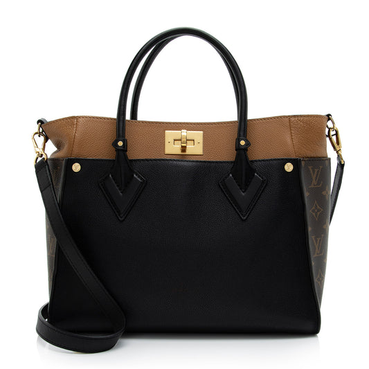 Louis Vuitton Calfskin Monogram Canvas On My Side MM Tote (SHF-RiHqE0)