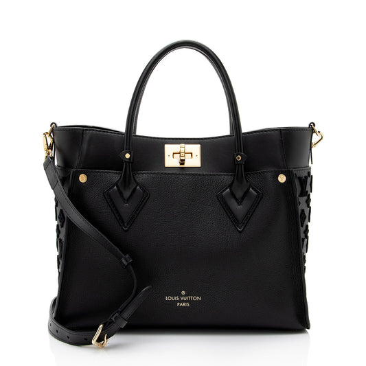 Louis Vuitton Calfskin Tufted Monogram Canvas On My Side MM Tote (SHF-rALkar)