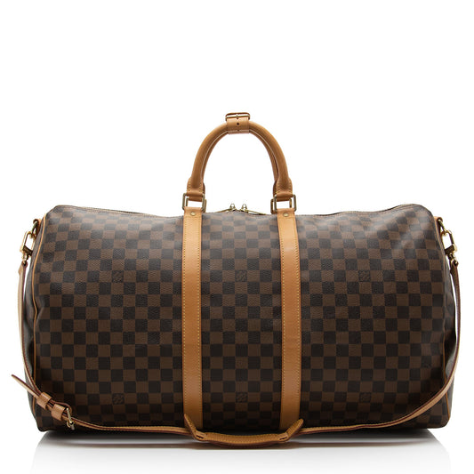 Louis Vuitton Damier Ebene Keepall Bandouliere 55 Duffle Bag (SHF-oHjWTD)