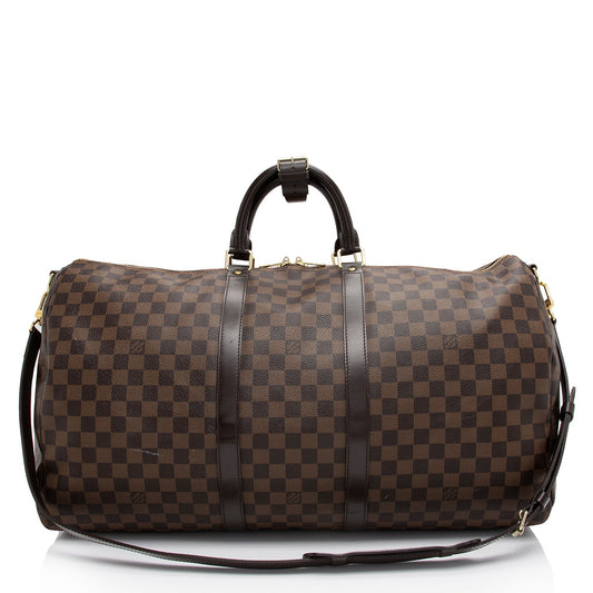 Louis Vuitton Damier Ebene Keepall Bandouliere 55 Duffle Bag (SHF-tEajPT)