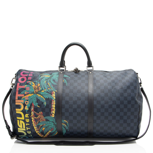 Louis Vuitton Limited Edition Damier Cobalt Jungle Keepall Bandouliere 55 Duffle
