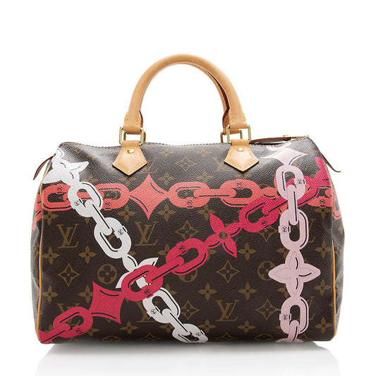 Louis Vuitton Limited Edition Monogram Canvas Chain Flower Speedy 30 Satchel (SHF-18397)