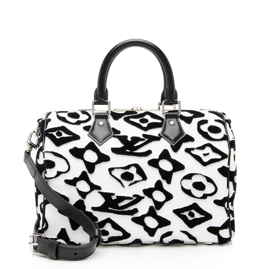 Louis Vuitton Limited Edition Tufted Monogram Canvas Urs Fischer Speedy Bandouliere 25 Satchel (SHF-23866)