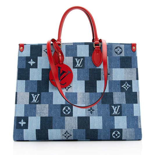 Louis Vuitton Monogram Damier Denim Onthego GM Tote (SHF-18892)