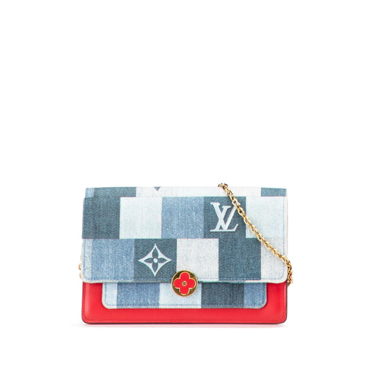 Louis Vuitton Monogram Denim Patchwork Fiore Chain Wallet