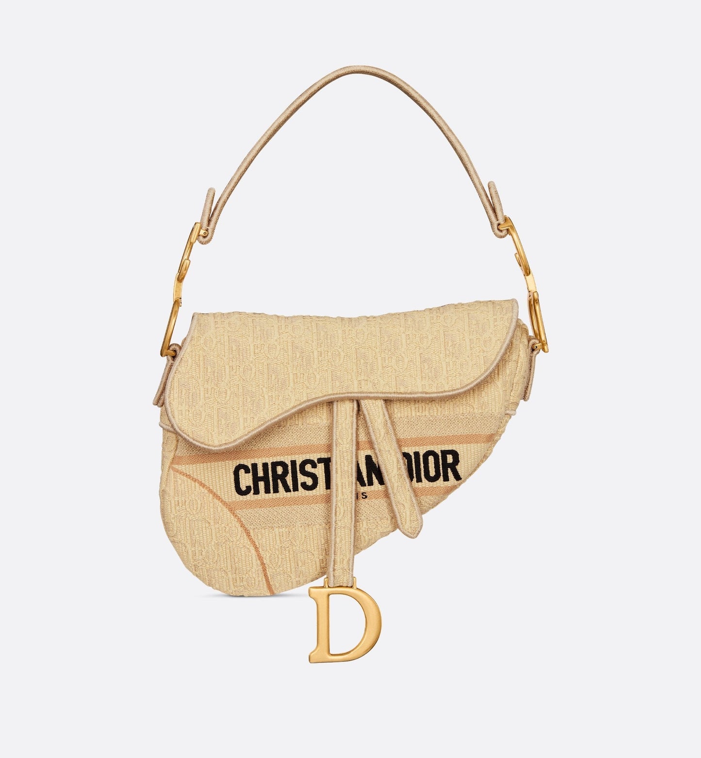 Saddle Bag Beige Luxury Dior Oblique Embroidered Raffia