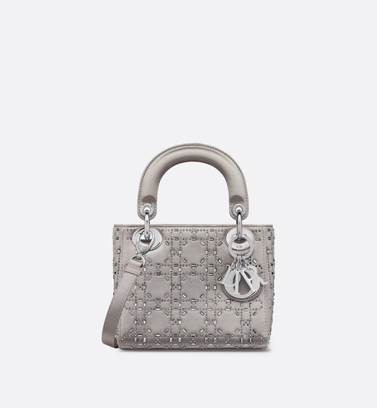 Mini Lady Luxury Dior Bag Gray Strass Cannage Satin