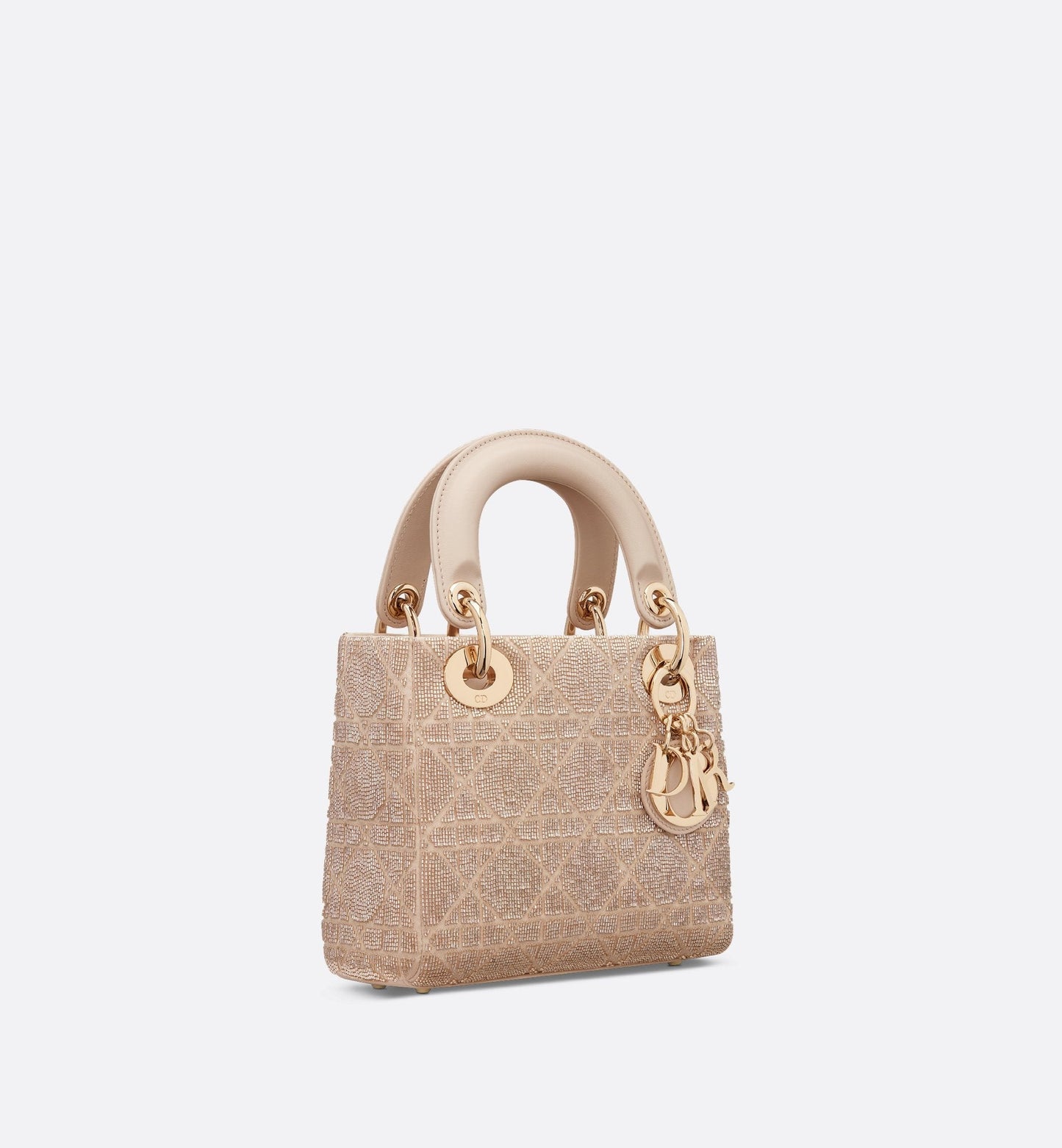 Mini Lady Luxury Dior Bag Caramel Beige Cannage Embroidered Cotton With Micropearls