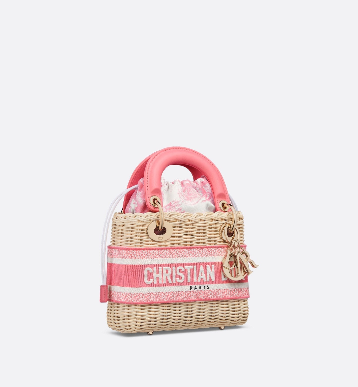 Mini Luxury Dioriviera Lady Luxury Dior Bag Natural Wicker And Candy Pink Toile De Jouy Jacquard