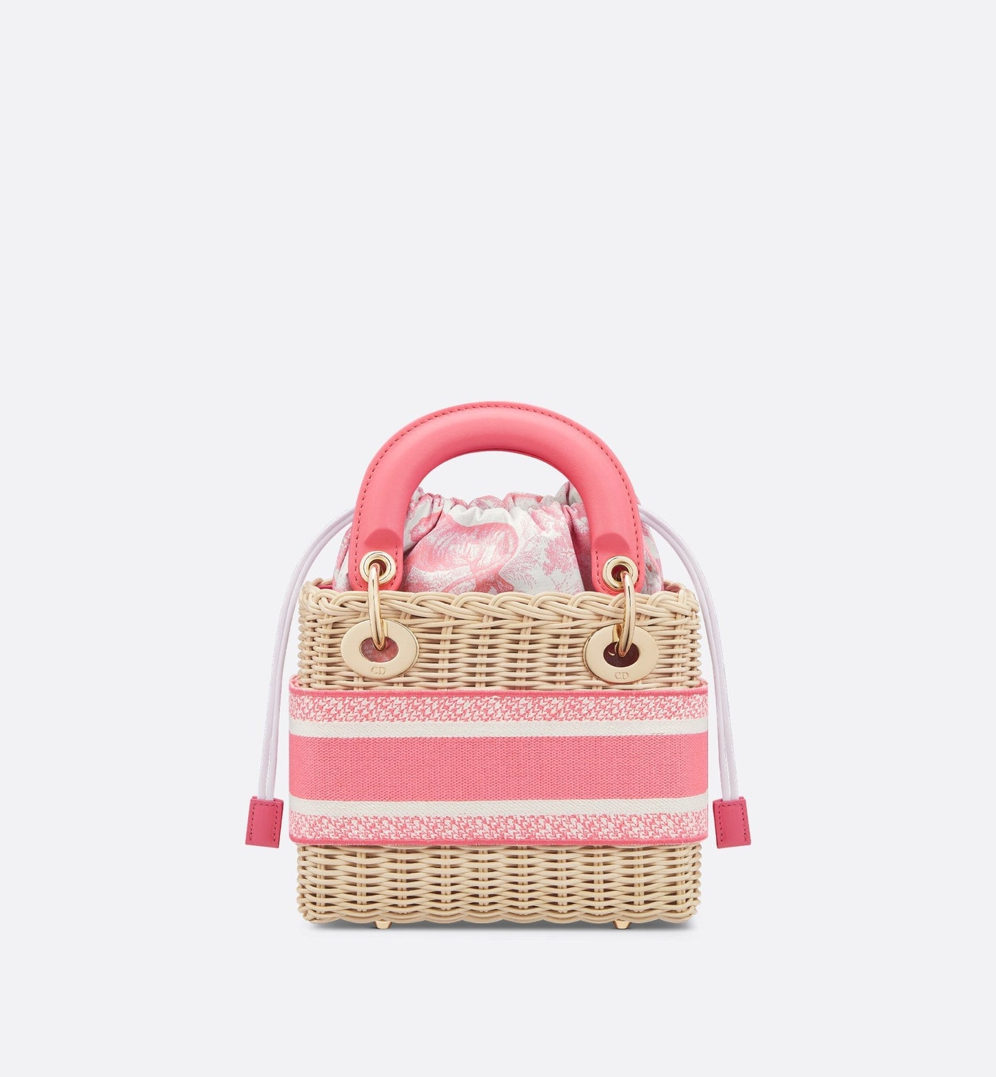 Mini Luxury Dioriviera Lady Luxury Dior Bag Natural Wicker And Candy Pink Toile De Jouy Jacquard