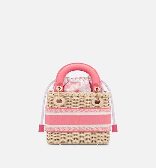 Mini Luxury Dioriviera Lady Luxury Dior Bag Natural Wicker And Candy Pink Toile De Jouy Jacquard