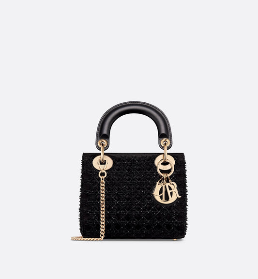 Mini Lady Luxury Dior Bag Black Satin Embroidered With Beaded Cannage Motif