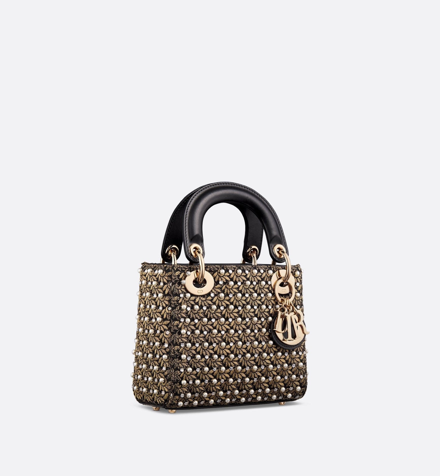 Mini Lady Luxury Dior Bag Cotton Embroidered With Resin Pearls, Crystals And Gold-Tone Metallic Thread