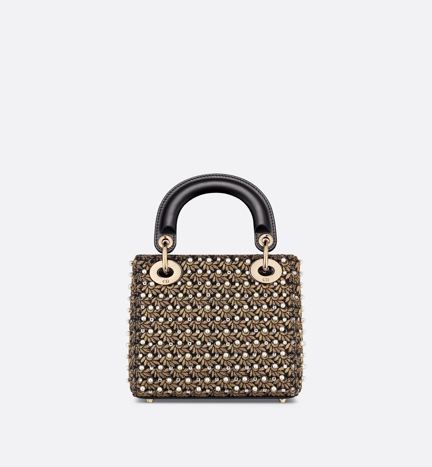 Mini Lady Luxury Dior Bag Cotton Embroidered With Resin Pearls, Crystals And Gold-Tone Metallic Thread