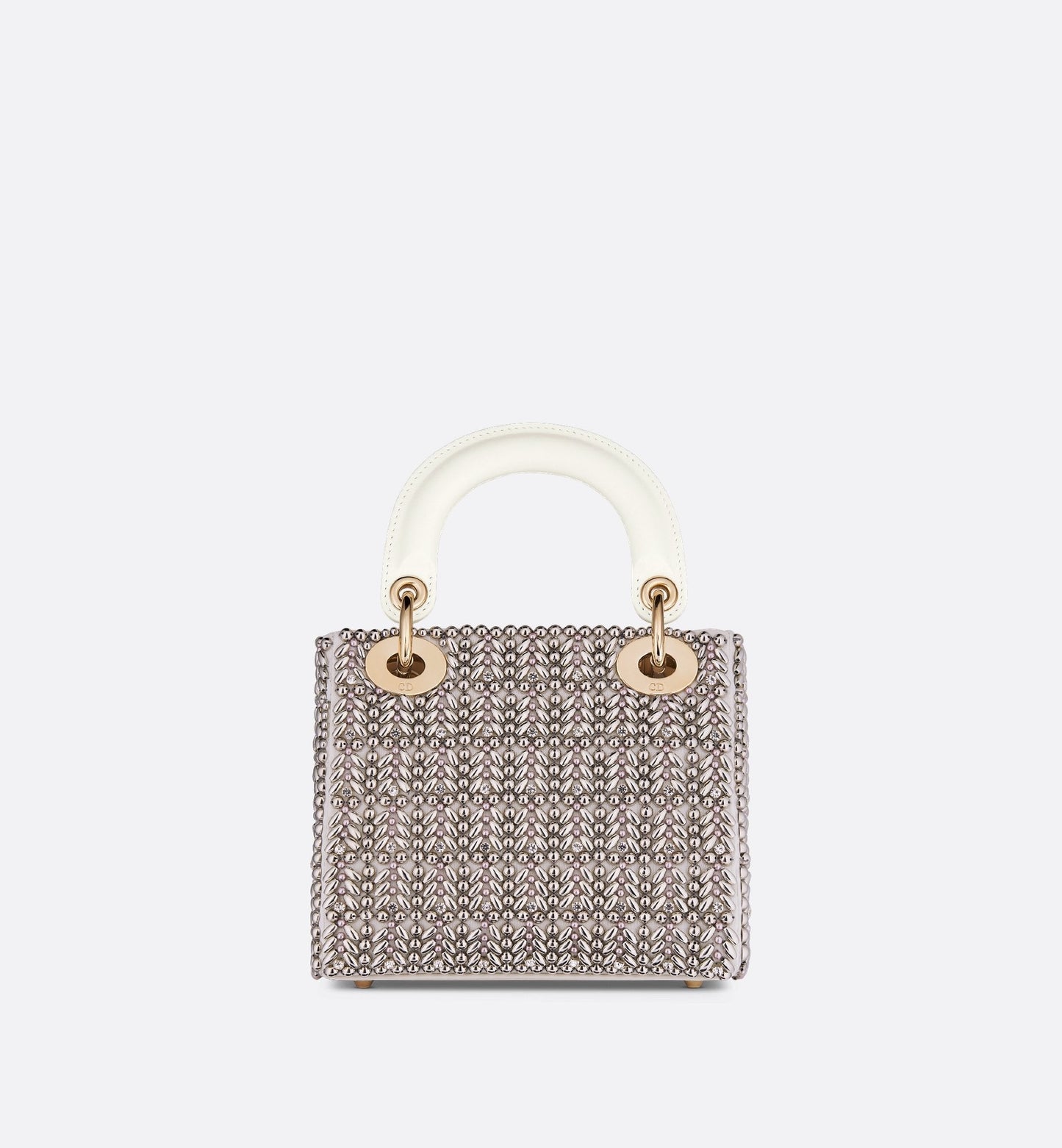 Mini Lady Luxury Dior Bag Latte Cotton Embroidered With Silver-Tone Crystals And Beads