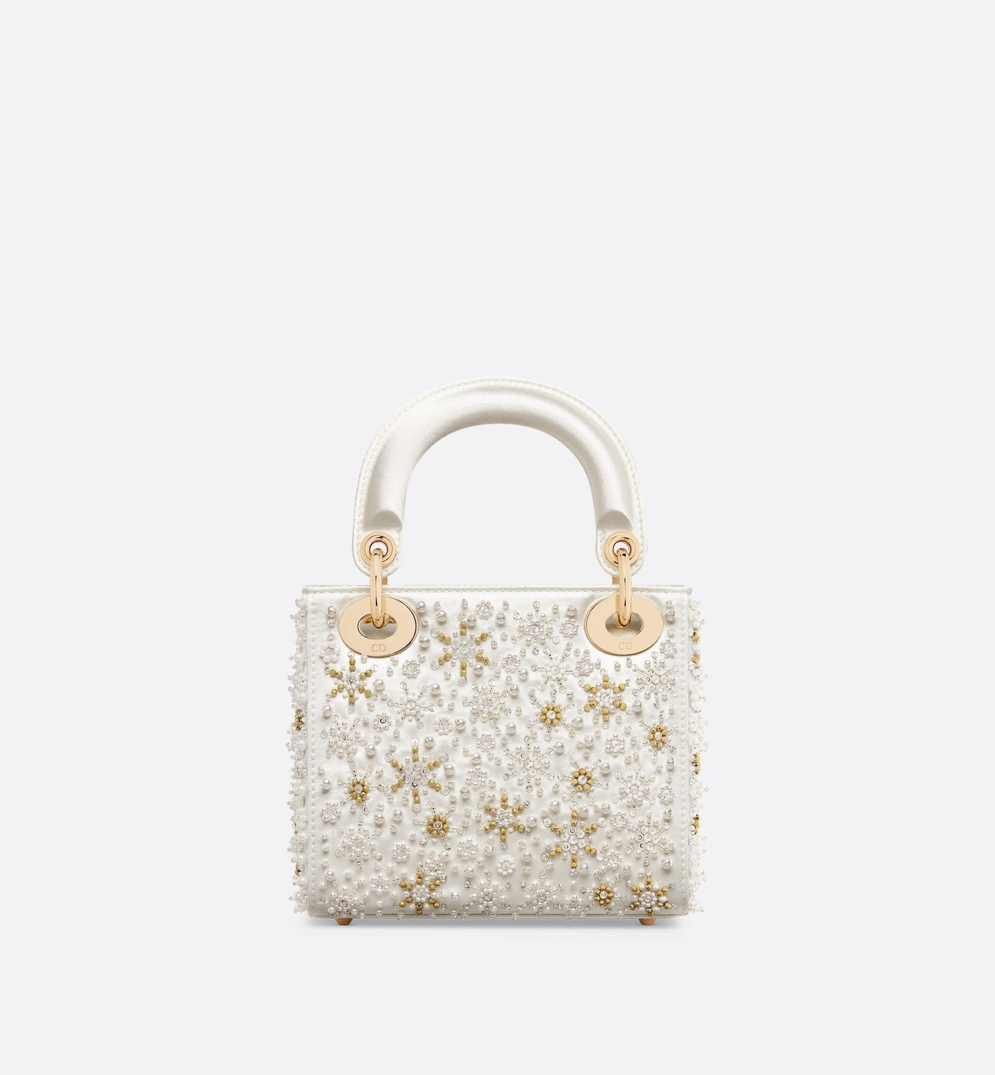 Mini Lady Luxury Dior Bag Latte Satin Embroidered With White Resin Pearls