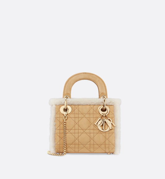 Mini Lady Luxury Dior Bag Beige Suede And Ecru Lambskin Shearling