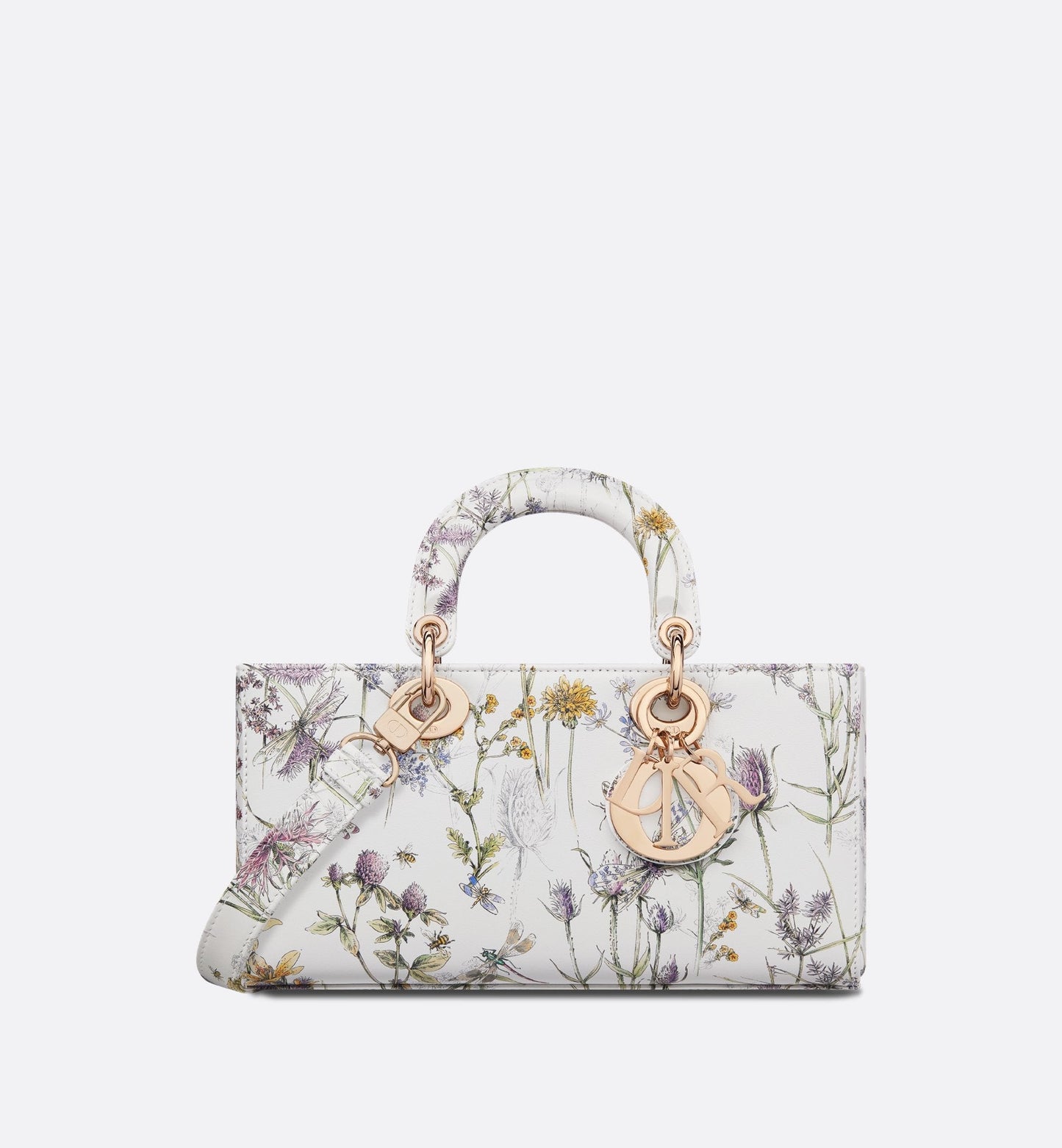 Medium Lady D-Joy Bag White Calfskin With Multicolor Luxury Dior Herbarium Print