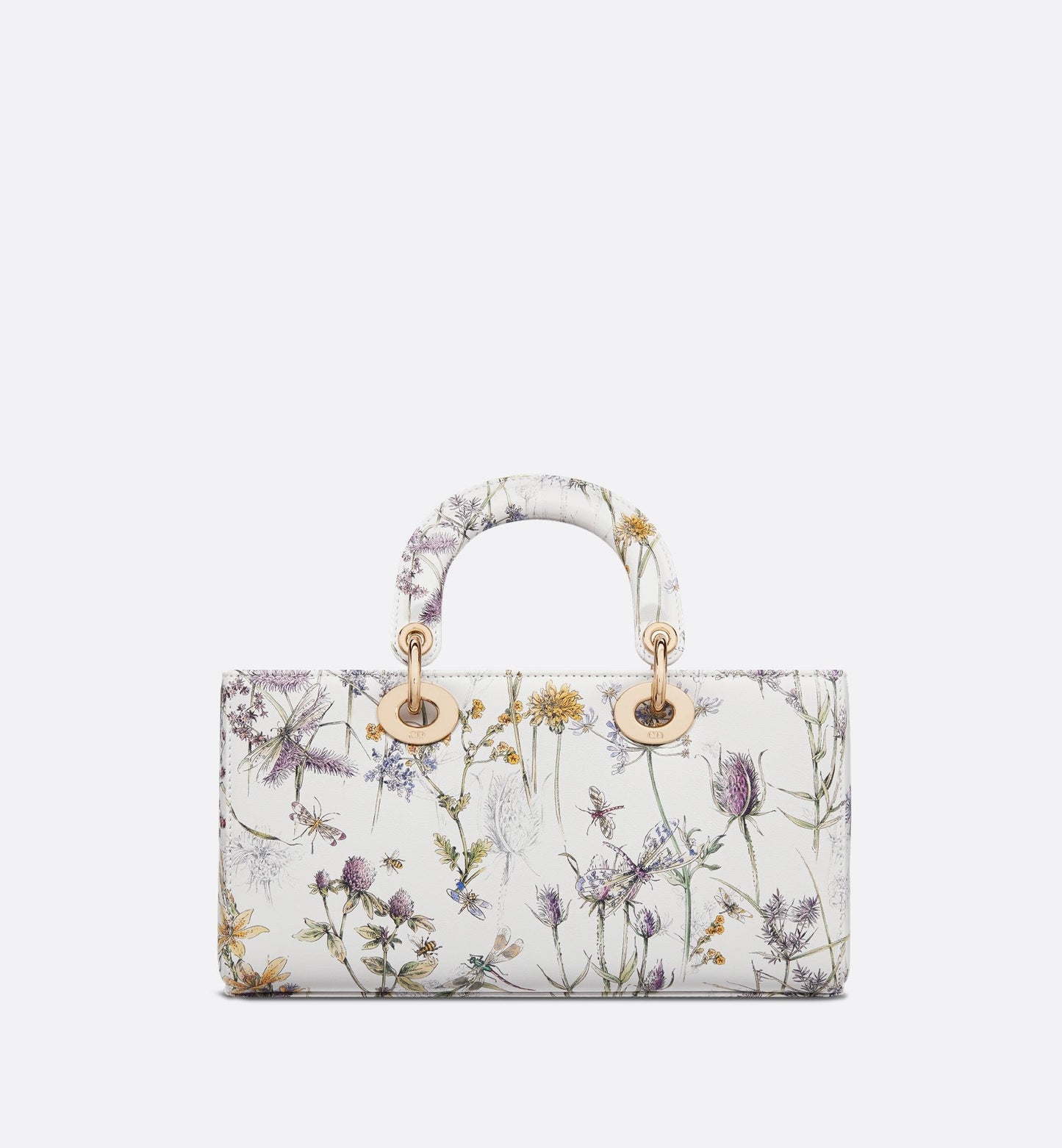 Medium Lady D-Joy Bag White Calfskin With Multicolor Luxury Dior Herbarium Print