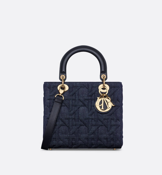 Medium Lady Luxury Dior Bag Blue Graphic Cannage Denim