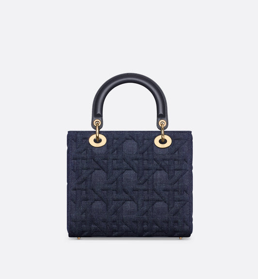 Medium Lady Luxury Dior Bag Blue Graphic Cannage Denim