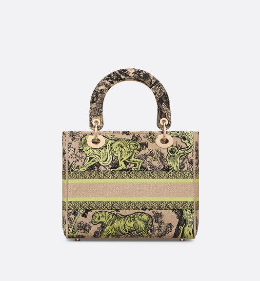 Medium Luxury Dioriviera Lady D-Lite Bag Raffia With Lemon Yellow Toile De Jouy Sauvage Embroidery