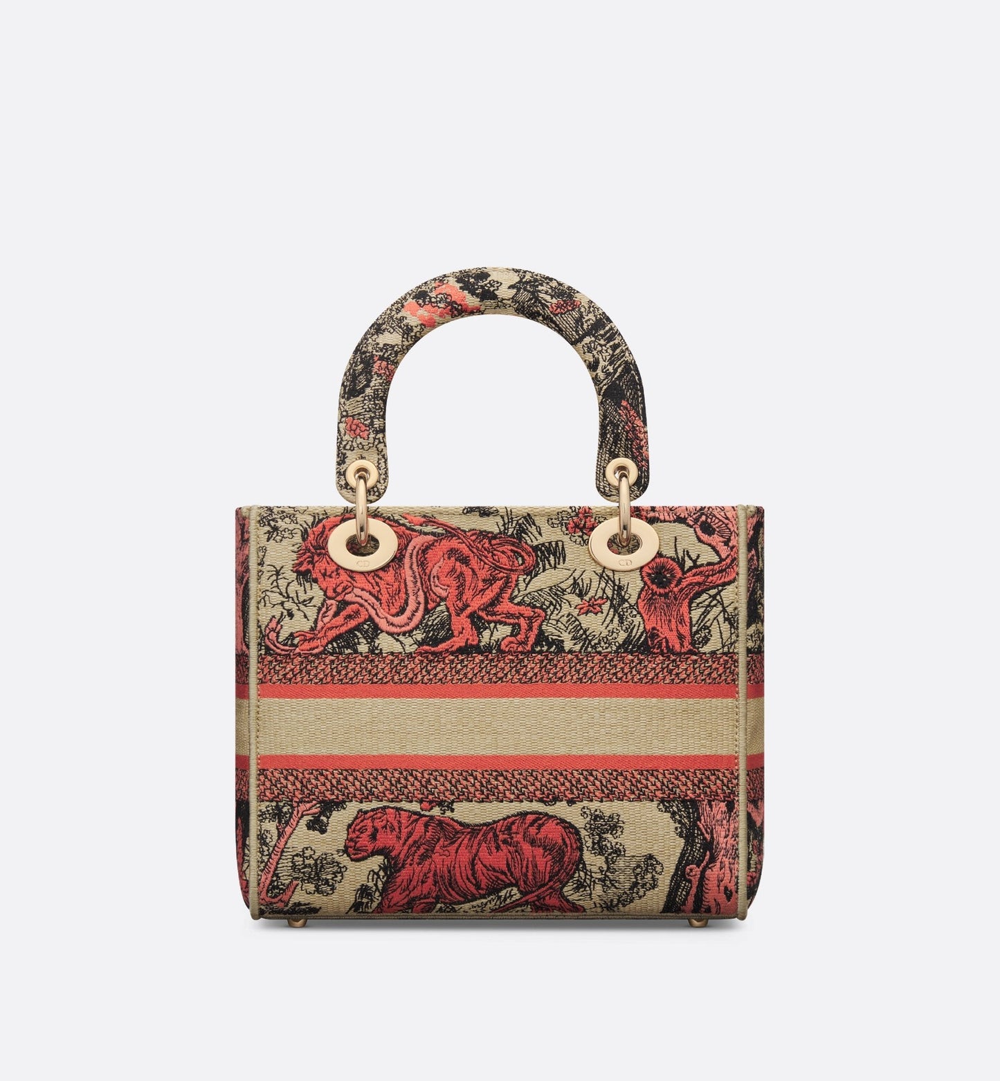 Medium Luxury Dioriviera Lady D-Lite Bag Raffia With Coral Toile De Jouy Sauvage Embroidery