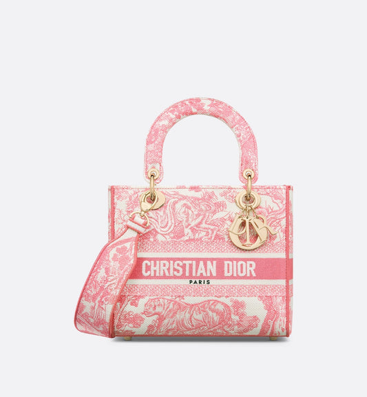 Medium Luxury Dioriviera Lady D-Lite Bag Candy Pink Toile De Jouy Embroidery