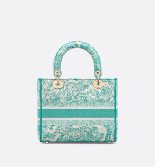 Medium Luxury Dioriviera Lady D-Lite Bag Aquamarina Toile De Jouy Embroidery