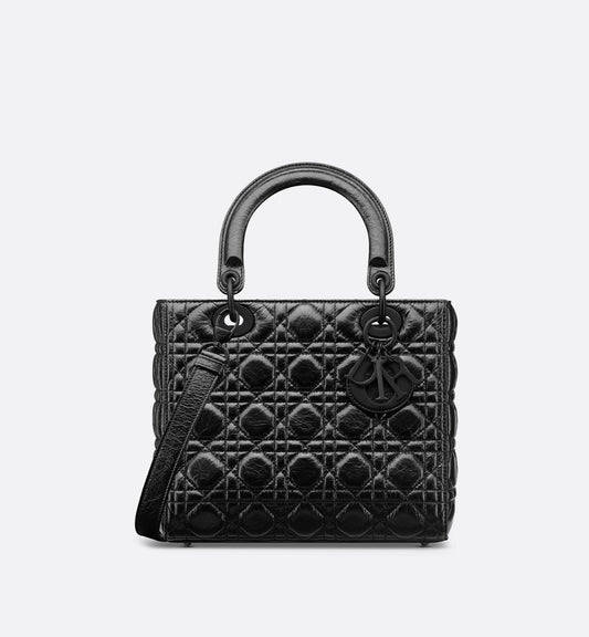 Medium Lady Luxury Dior Bag Black Crinkled Cannage Calfskin