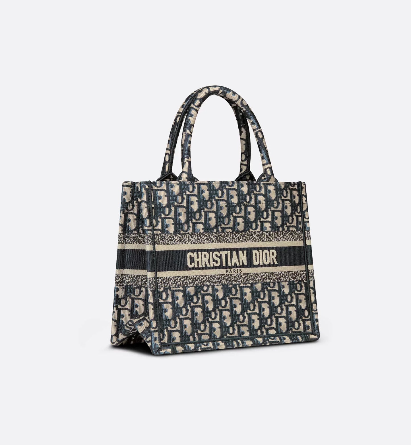 Small Luxury Dior Book Tote Ecru and Blue Luxury Dior Oblique Embroidery