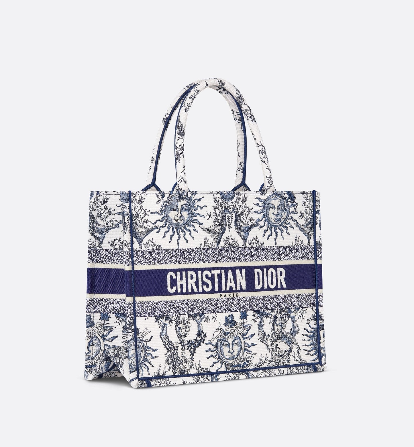 Medium Luxury Dior Book Tote White And Navy Blue Toile De Jouy Soleil Embroidery