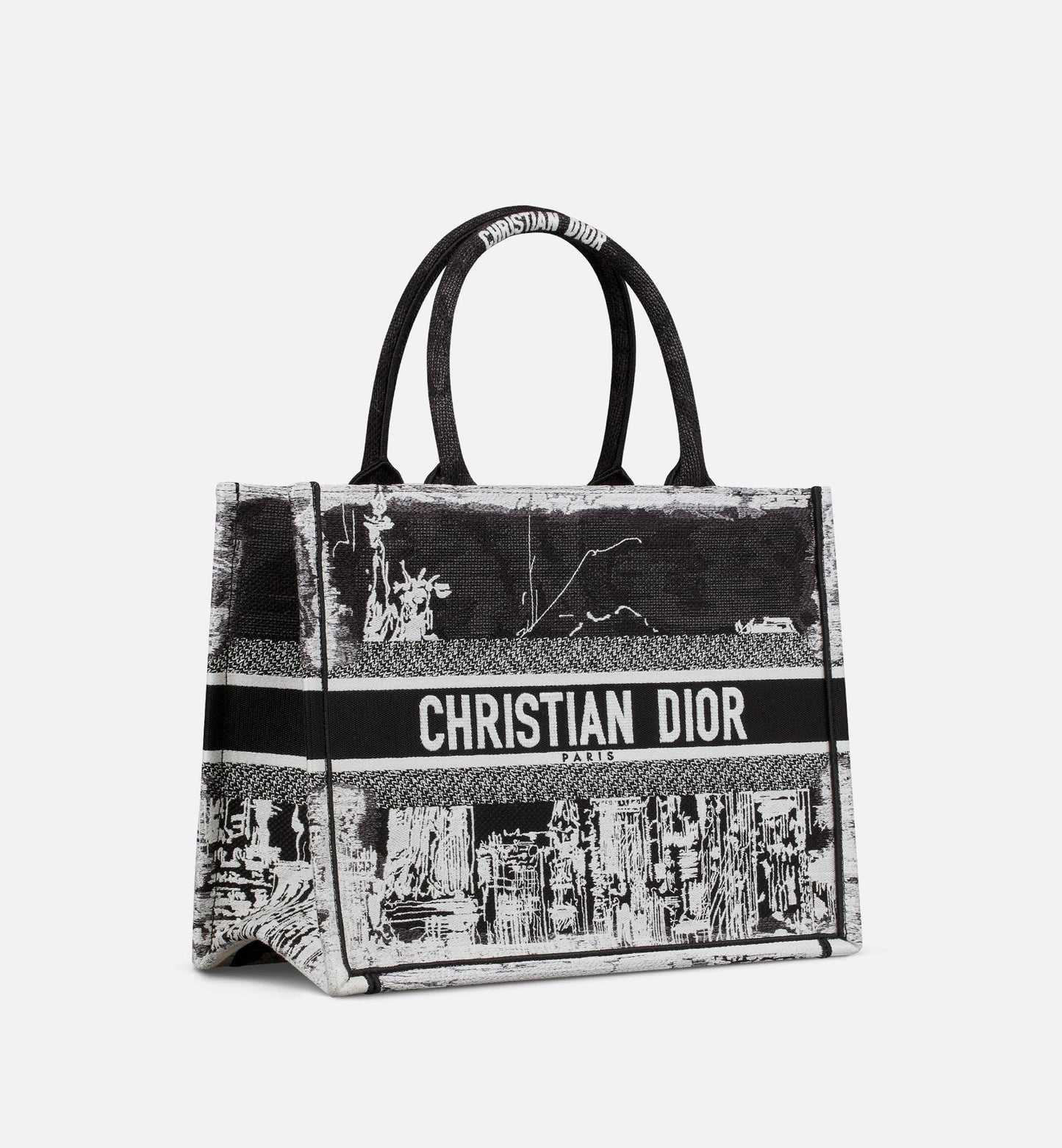 Medium Luxury Dior Book Tote White And Black New York Embroidery