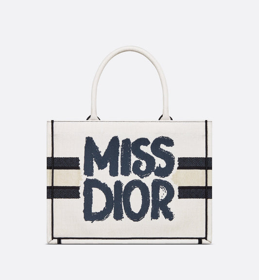 Medium Luxury Dior Book Tote White And Blue Miss Luxury Dior Graffiti Embroidery
