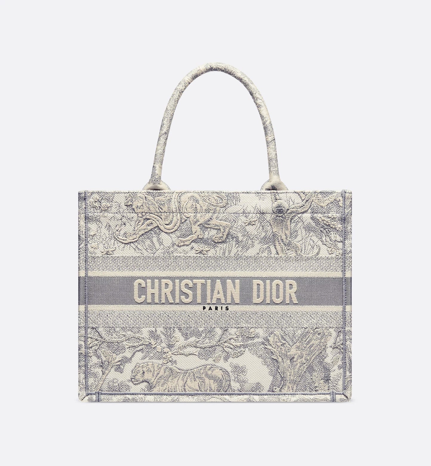Medium Luxury Dior Book Tote Ecru and Gray Toile de Jouy Embroidery