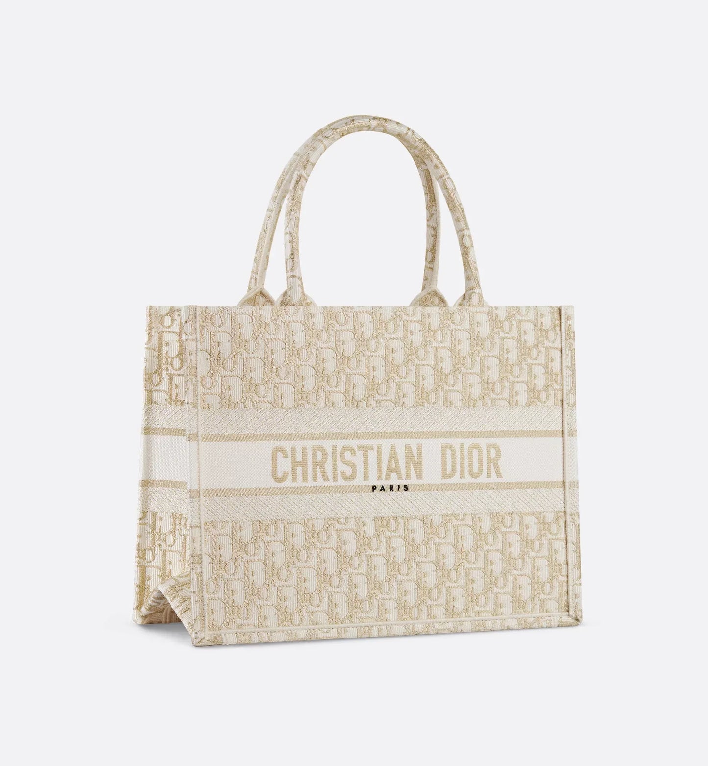 Medium Luxury Dior Book Tote White and Gold-Tone Luxury Dior Oblique Embroidery