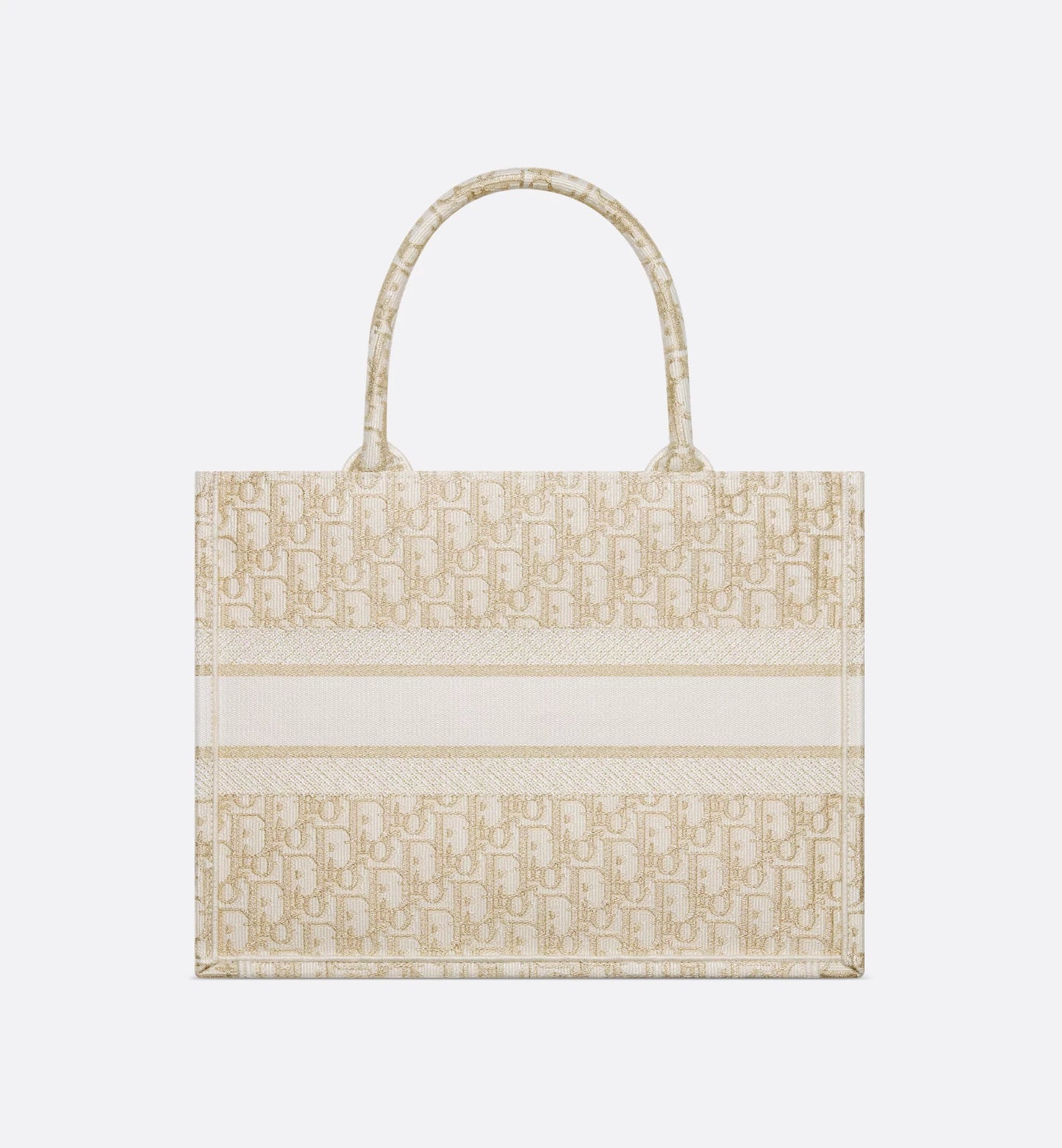 Medium Luxury Dior Book Tote White and Gold-Tone Luxury Dior Oblique Embroidery