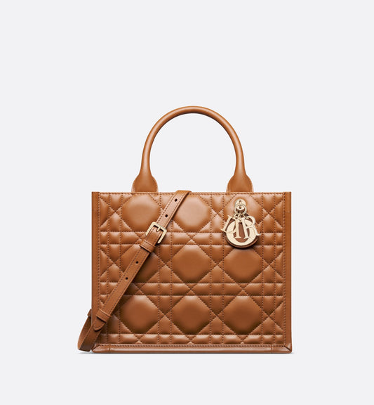 Small Luxury Dior Book Tote Golden Saddle Macrocannage Calfskin