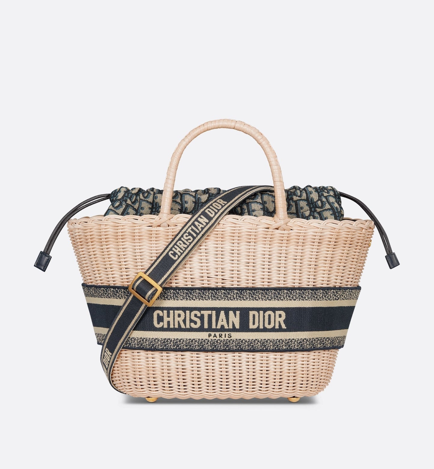 Hat Basket Bag Natural Wicker And Blue Luxury Dior Oblique Jacquard