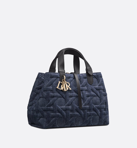 Medium Luxury Dior Toujours Bag Blue Graphic Cannage Denim