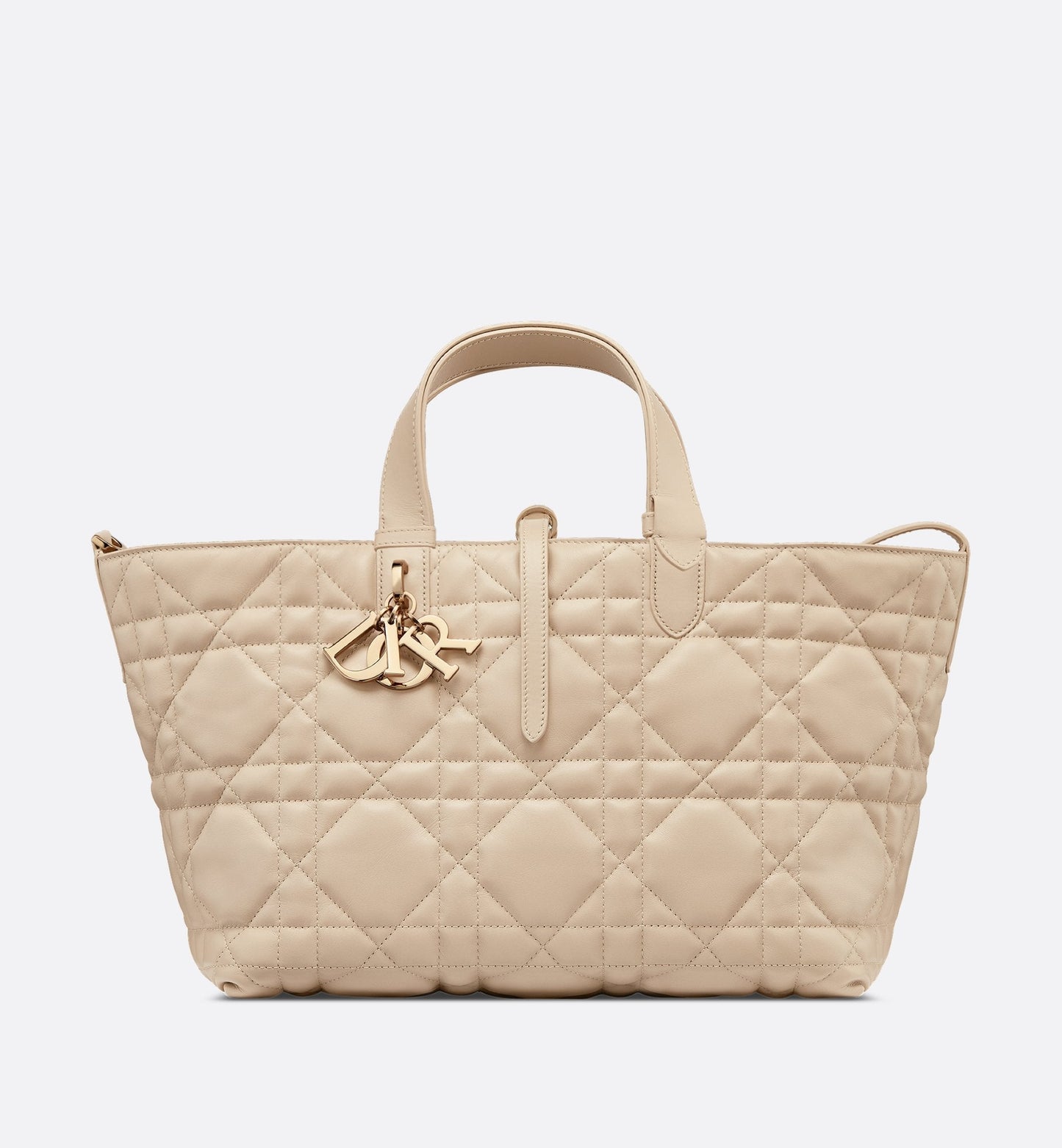 Medium Luxury Dior Toujours Bag Powder Beige Macrocannage Calfskin