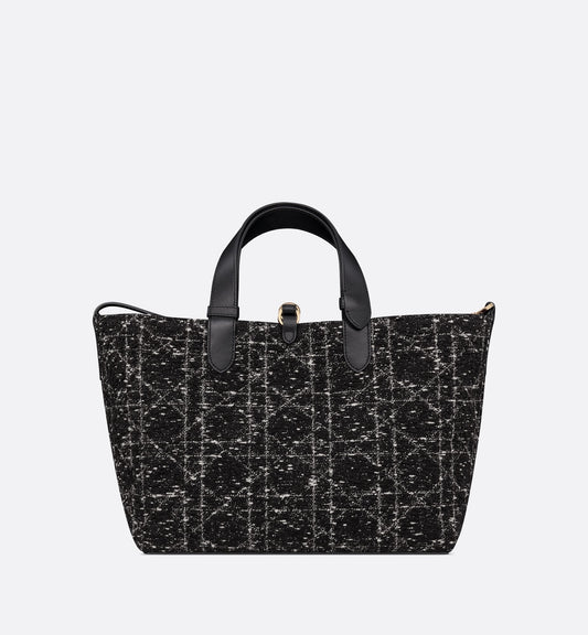 Medium Luxury Dior Toujours Bag Black Cannage Tweed