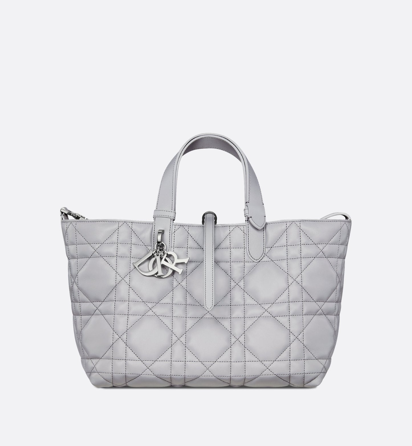 Medium Luxury Dior Toujours Bag Gray Macrocannage Calfskin