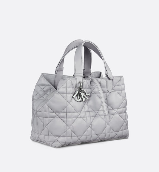 Medium Luxury Dior Toujours Bag Gray Macrocannage Calfskin