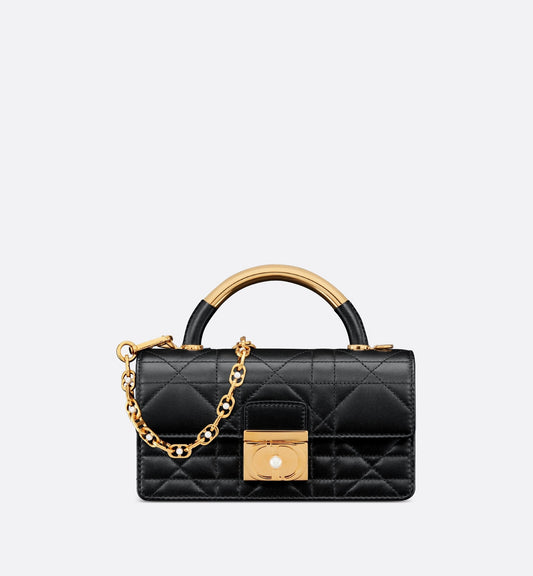 Mini Luxury Dior Ange Bag Black Macrocannage Lambskin