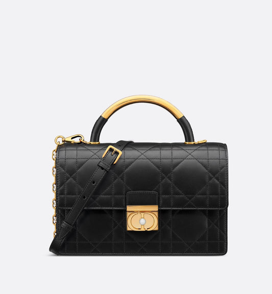 Medium Luxury Dior Ange Bag Black Macrocannage Lambskin