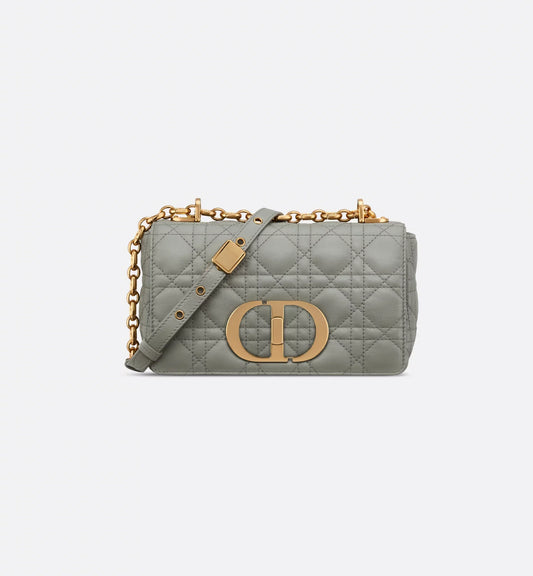 Small Luxury Dior Caro Bag Stone Gray Supple Cannage Calfskin